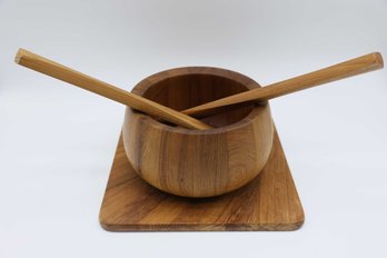 Rare Dansk International Salad Bowl With Servers & Cutting Board