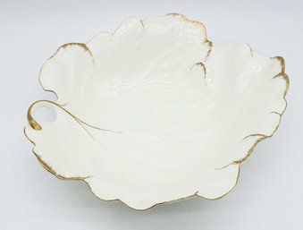 Mikasa 24K Gold Trim Small Leaf Fruit Bowl, Ivory Bone China By Larry Laslo