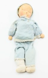 1959 SHACKMAN 9.5' MUSICAL WIND-UPSLEEPY BABY DOLL IN BLUE PJS, PLAYS LULLABY