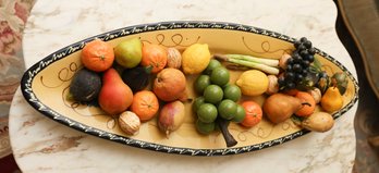 Poet Laval French Ceramic Salmon Serving Platter Dish - Faux Fruit And Vegetables Included  - Home Decor