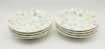 Vintage Ceramic Salad Bowl Set- 8 Piece Pastel Floral Pattern
