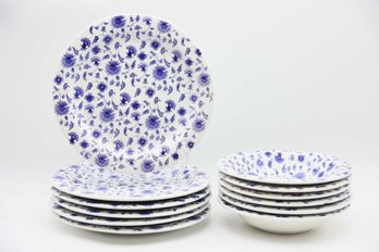 PIER 1 Made In ITALY 4 BLUE WHITE FLORAL Quadrifoglio Soup Cereal Bowls - 12 Total