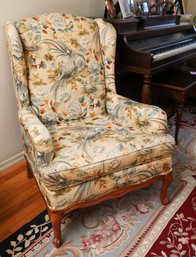 Furniture Cream / Off White Floral Upholstered Accent Wing Back Arm Chair