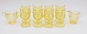 Juice Glasses Antique Thumbprint Yellow By TIFFIN-FRANCISCAN 8 Total - Matching Cream & Sugar Bowl Included