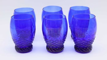 Set Of 6 Royal Blue Glass Water Glasses