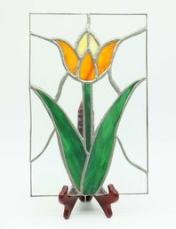 Handcrafted Stained Glass Tulip Panel In Red-orange, Nature Home Decor, Unique Gift Idea, Window Hanging, Flor