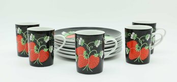 Vintage MANN Italian Strawberry 1976 Fine China - 6 Plates 5 Cups