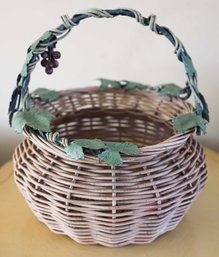 Vintage Basket W/ Metal Ivy Leaves - Home Decor