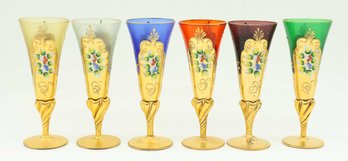 Champagne Glasses Decorated With High Enamel  - Set Of 6