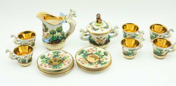 Capodimonte Cherub Dragon Handle Demitasse Espresso Teapot & Sugar Bowl Teacups W/ Saucers - Rare - 14 Pieces