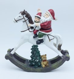 Santa Claus On Rocking Horse W/Child Tree Teddy Bear Christmas Decoration 10'
