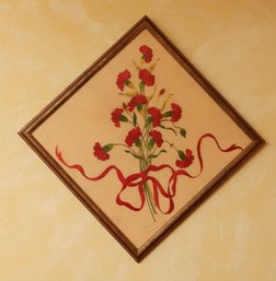 Antique Framed Needle Point Art, Floral Art, Circa 1905