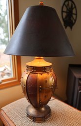 Rustic Hammered Copper Table Lamp With Angled Brown Shade