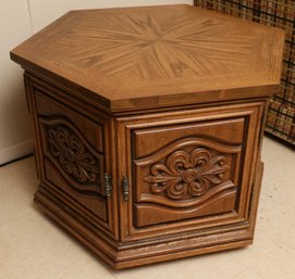 MCM Octagonal Wood Lamp Table W/ Storage