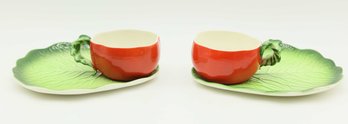 Set Of Two Holt Howard Lettuce Tomato Soup And Sandwich Snack Sets Cups Plates