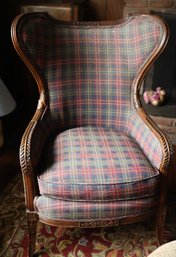 Vintage Armchair In Blue And Red Plaid