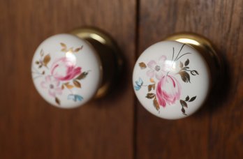 Vintage Brass Door Knobs With Porcelain Handle