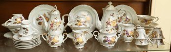 33 Pieces Bavaria Style Coffee Service  In White Porcelain Covered With Flowers