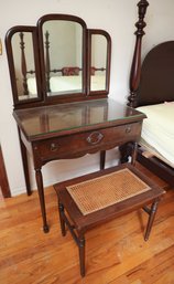 19th Century Georgian Style Wood Vanity Dressing Table With Glass