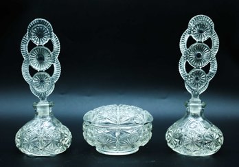 Vintage Clear Glass Perfume Bottle 3 Piece Set With Stopper