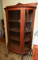 Vintage Bow Front Display Cabinet W/Glass Shelves