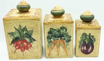 Vintage Canister Set, 3 Piece, Embossed Vegetables