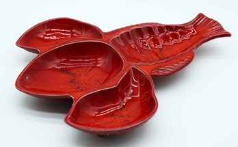 Vintage Red Ceramic Lobster Shaped Serving Dish