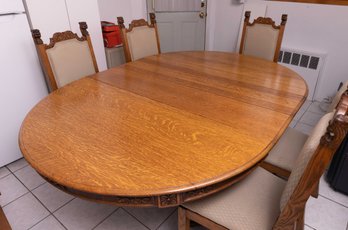 Vintage Dining Table With  6 Upholstered Chairs Carved Lion Heads & Paws