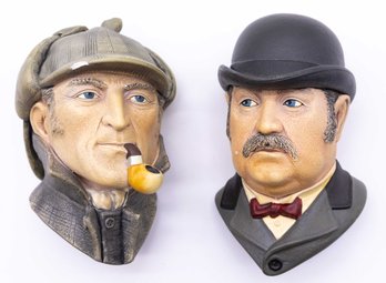 2 Bossons Chalkware Heads Sherlock Holmes And Dr. Watson Dated