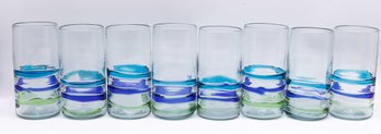 Blown Drinking Glass Tumblers Teal/Blue Set Of 8