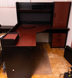 2 Toned L-Shaped Desk With Storage Hutch With Chair