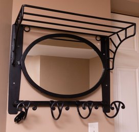 Hat And Coat Rack With Oval Mirror - Wrought Iron