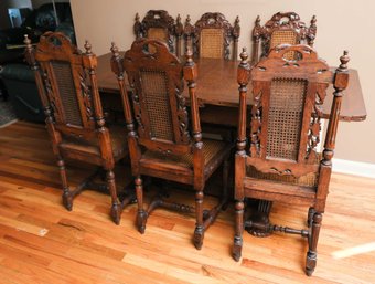 Stunning Antique French Dining Table W/ 6 Cane Chairs - Please See All Photos - Rare