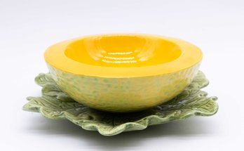 Colorful Ceramic Bowl On Leaf Plate