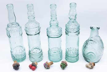 Fancy Glass Bottles With Corks Lot Of 5