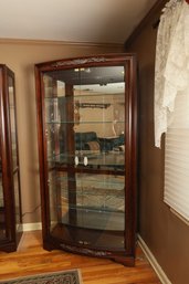 Stunning Custom Wooden Bow Front Curio Display Cabinet W/ 5 Glass Shelves