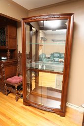 Stunning Custom Wooden Bow Front Curio Display Cabinet W/ 2 Glass Shelves