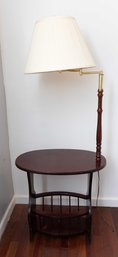 Wooden End Table With Integrated Lamp And Magazine Rack, Brown