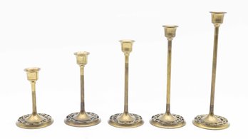 Vintage Set Of 5 Brass Candlesticks