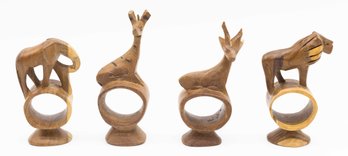 Wooden Hand Carved Napkin Rings, Gazelle, Elephant, Lion, Giraffe-