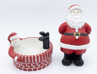 Department 56 Ceramic Bowl Dish Spread Rooftop Santa Chimney Boots Retired & Decorative Santa Figurine