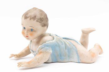 Gorgeous Rare Antique German Bisque Porcelain Baby Figurine Crawling