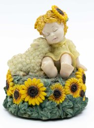 Charming Sunflower Girl With Lamb Figurine - Plays Music