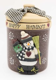 3D Winter Snowman Happy Holidays Cookie Jar Goody Jar Christmas