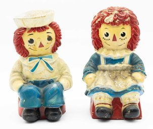 VTG 1972 Bobbs Merrill Company 10' Vinyl Plastic Raggedy Ann Doll Sitting Banks - Pair