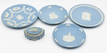 Set Of Vintage Wedgwood Jasperware Blue Plates And Trinket Box