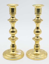 English Brass Candlesticks  A Pair