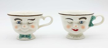 90s Bailey's Irish Cream Yum Coffee Cups Winking Faces His And Hers Cups Whimsical Tea Cups Face Mugs Blue