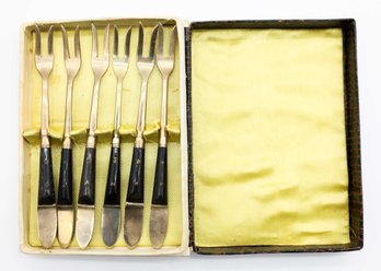 Vintage Appetizer Hors O D'oeuvres Brass Wood Handles Forks