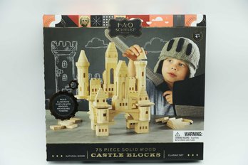 FAO SCHWARZ 75 PIECE SOLId WOOD Natural Wood CASTLE BLOCKS - NEW